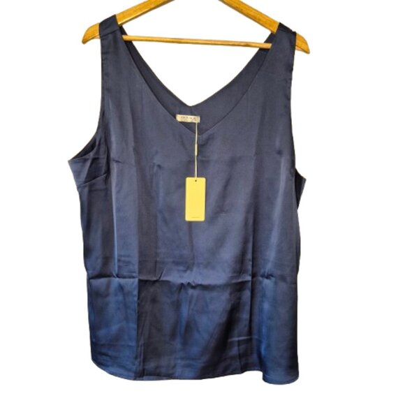 NWT Ekouaer Navy Satin Pajama Top Cami Size 2XL - Picture 1 of 6